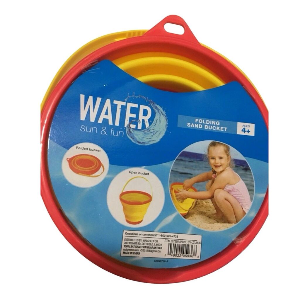 Water Sun & Fun Silicone Collapsible Sand Bucket with Handle Orange-Yellow 4+